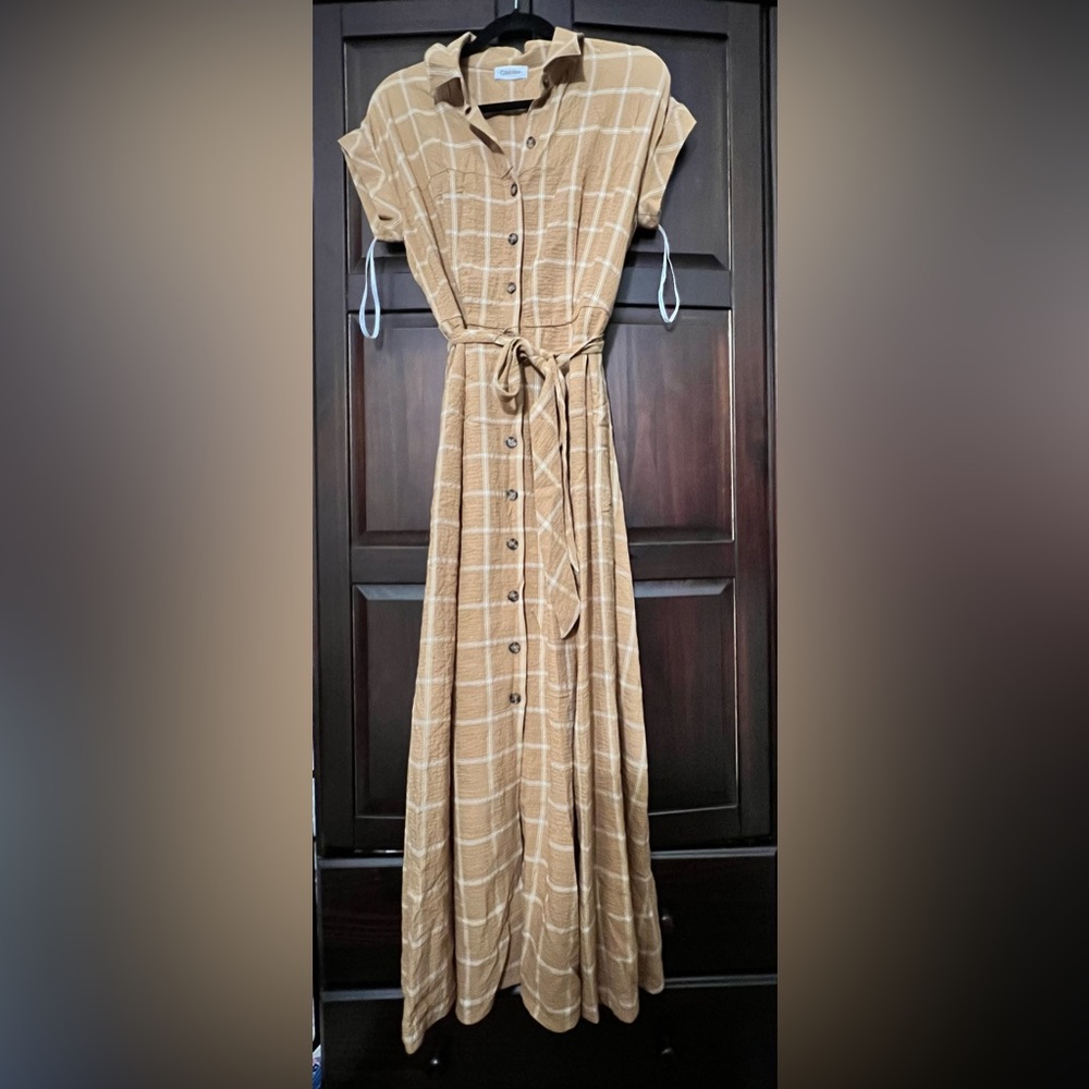Calvin Klein Checked Maxi Shirt Dress